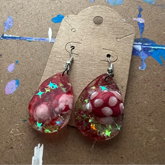 Red Shrooms Mushroom Earrings - Picture 2 of 9